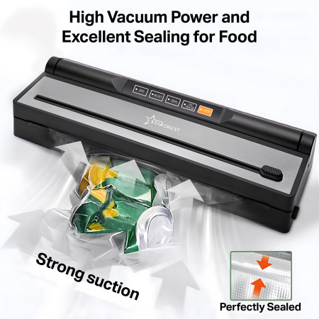 STARCREST Vacuum Sealer Machine VS-6016, 110W, Touch Control, 5 Functions, Vacuum Hose for Containers, Built-in Cutter, Black/Stainless Steel [4]