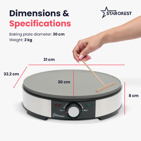 STARCREST Crepe Maker SCM-3212, 1200W, Non-stick Ceramic Plate, 30 cm, Stainless Steel / Black [7]