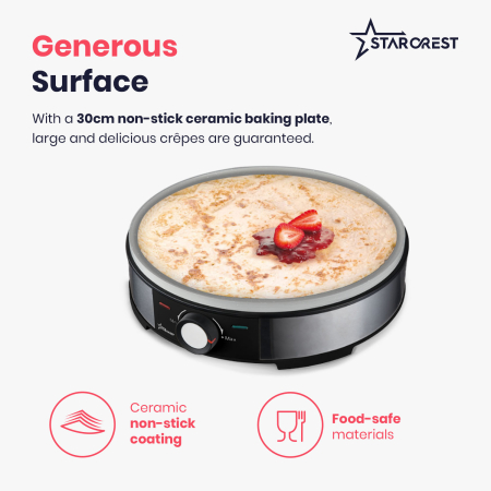 STARCREST Crepe Maker SCM-3212, 1200W, Non-stick Ceramic Plate, 30 cm, Stainless Steel / Black [2]