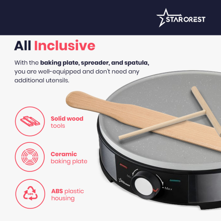 STARCREST Crepe Maker SCM-3212, 1200W, Non-stick Ceramic Plate, 30 cm, Stainless Steel / Black [5]