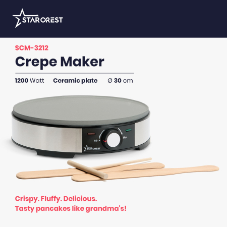 STARCREST Crepe Maker SCM-3212, 1200W, Non-stick Ceramic Plate, 30 cm, Stainless Steel / Black [1]