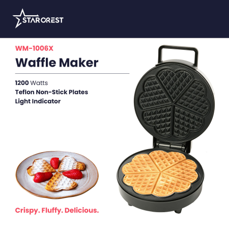 STARCREST Waffle Maker WM-1006X, 1200 W, 5 Waffles, Non-Stick Plates, Indicator Light, Black-Stainless Steel [2]