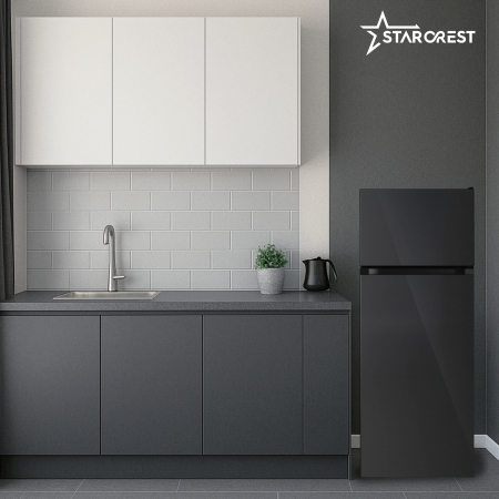 STARCREST 2-Door Refrigerator SF-208GLS-BK, 208 L, Class E, LED Lighting, Reversible Doors, H 140 cm, Black Glass [7]