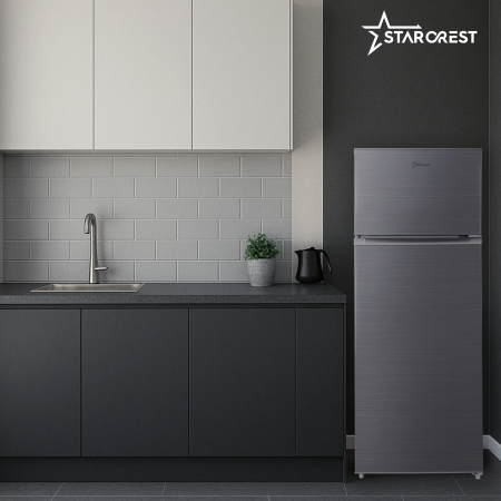 STARCREST 2-Door Refrigerator SF-210DX-E, 210 L, Class E, LED Lighting, Adjustable Thermostat, Reversible Doors, H 143 cm, Black Stainless Steel [7]