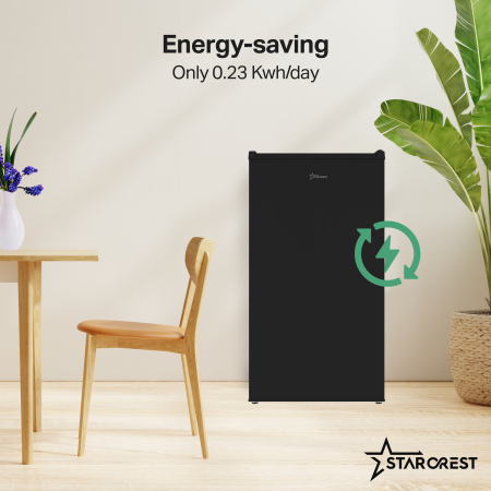 STARCREST Compact Single Door Refrigerator and Freezer SF-83BK-E, Class E, 83L Capacity, Interior Lighting, Ice Compartment, Height 85 cm, Black [3]