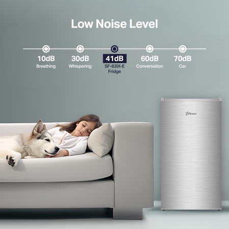 STARCREST Compact Single Door Refrigerator and Freezer SF-83IX-E, Class E, 83L capacity, interior lighting, ice compartment, height 85 cm, stainless steel. [7]