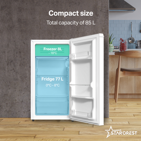 STARCREST Single Door Refrigerator SF-85SL-E, Energy Class E, 85L Capacity, Interior Lighting, Ice Compartment, Height 82 cm, Grey [2]