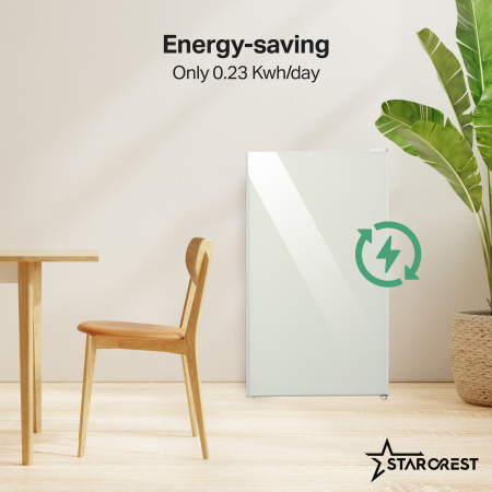 STARCREST Compact Single Door Refrigerator and Freezer SF-91GLS-WHE, Energy Class E, 91L Capacity, Interior Lighting, Height 83 cm, White Glass [3]