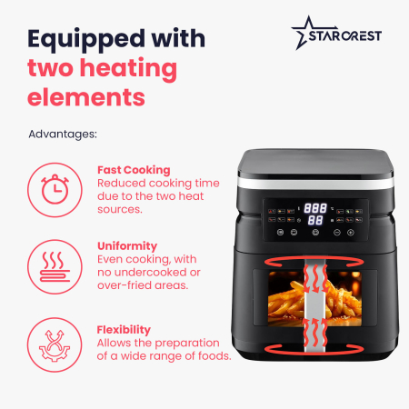 STARCREST, Digital Air Fryer SFR-7020WBK, 7 Liters, Dual Heating Elements (Top / Bottom), 2000 W, Thermostat 80–200 °C, 12 Preset Programs, Black [8]