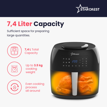 STARCREST, Digital Air Fryer SFR-7400BK, 1800 W, 7.4 Liters, Thermostat 80 - 200 °C, 9 Preset Programs, Black [5]