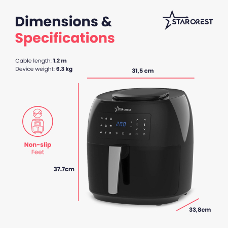 STARCREST, Digital Air Fryer SFR-7400BK, 1800 W, 7.4 Liters, Thermostat 80 - 200 °C, 9 Preset Programs, Black [7]