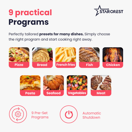 STARCREST, Digital Air Fryer SFR-7400BK, 1800 W, 7.4 Liters, Thermostat 80 - 200 °C, 9 Preset Programs, Black [4]