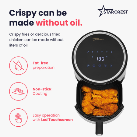 STARCREST Digital Air Fryer SFR-3560BK, 1300W, 3.5 Liters, Thermostat 80 - 200 °C, 6 Predefined Programs, Black [2]