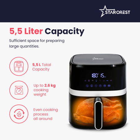 STARCREST, Digital Air Fryer SFR-5570BK, 1500 W, 5.5 Liters, Thermostat 80 - 200 °C, 8 Preset Programs, Black [5]