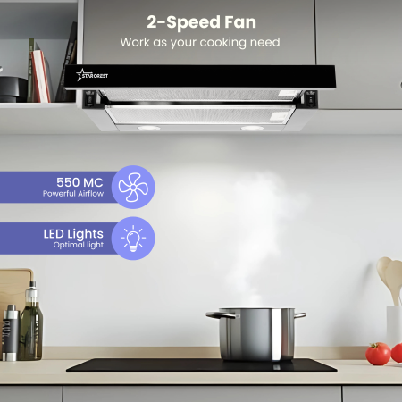 STARCREST Telescopic cooker hood STH-550BK, Extraction power 550 m³/h, 1 Motor, 2 Power levels, 60 cm, Black [1]