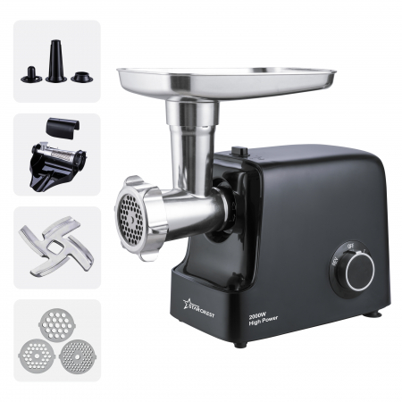 Masina de tocat STARCREST SMG-2000BK, 2000 W, Accesoriu rosii si carnati, 3 site de taiere, Cutit inox, Negru [0]