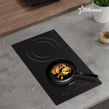 STARCREST Built-in hob SEH-30P2, Vitroceramic, 2 cooking zones, 9 power levels, 3200 W, Slider Touch control, Timer, Black Glass [8]