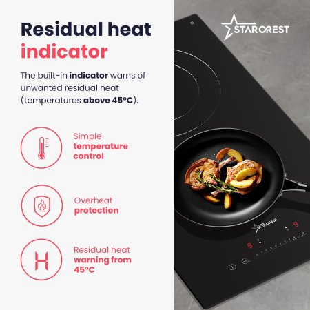 STARCREST Built-in hob SEH-30P2, Vitroceramic, 2 cooking zones, 9 power levels, 3200 W, Slider Touch control, Timer, Black Glass [6]
