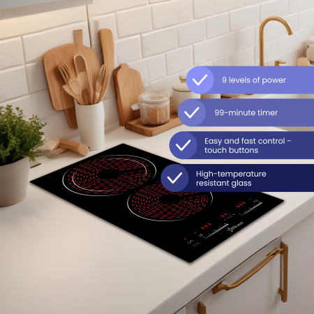 STARCREST Built-in hob SEH-32S8, Vitroceramic, 2 cooking zones, 9 power levels, 3200 W, Touch control, Timer, Black Glass [3]