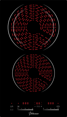 STARCREST Built-in hob SEH-32S8, Vitroceramic, 2 cooking zones, 9 power levels, 3200 W, Touch control, Timer, Black Glass [7]