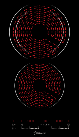 Built-in Hobs - STARCREST Built-in hob SEH-32S8, Vitroceramic, 2 cooking zones, 9 power levels, 3200 W, Touch control, Timer, Black Glass