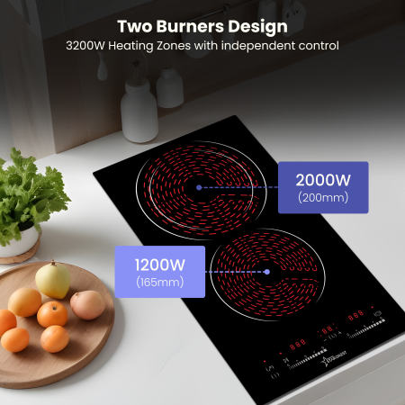 STARCREST Built-in hob SEH-32S8, Vitroceramic, 2 cooking zones, 9 power levels, 3200 W, Touch control, Timer, Black Glass [4]