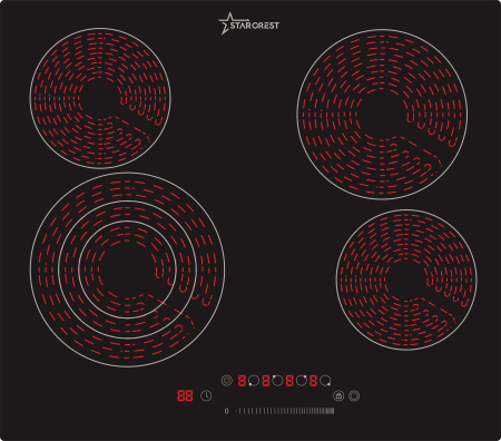 Built-in Hobs - STARCREST Built-in hob SEH-62S3, Vitroceramic, 4 cooking zones, 9 power levels, 6500 W, Touch control, Timer, Black Glass