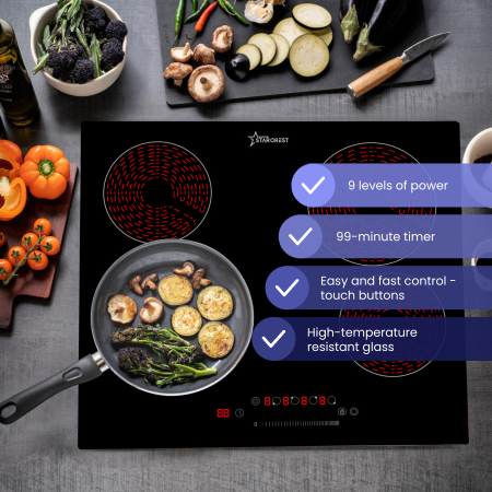 STARCREST Built-in hob SEH-62S3, Vitroceramic, 4 cooking zones, 9 power levels, 6500 W, Touch control, Timer, Black Glass [3]