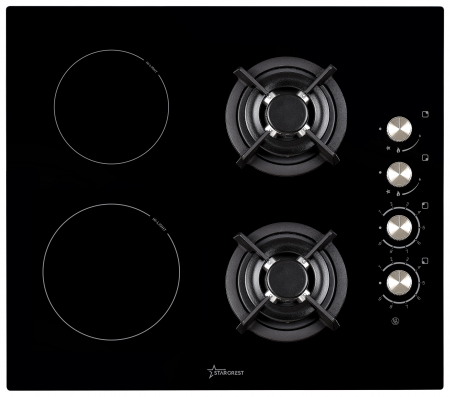 Large Appliances - Plita incorporabila STARCREST SEH-GT7040, Mixta, 2 zone gaz, 2 zone vitroceramice, Aprindere electrica, Sticla neagra