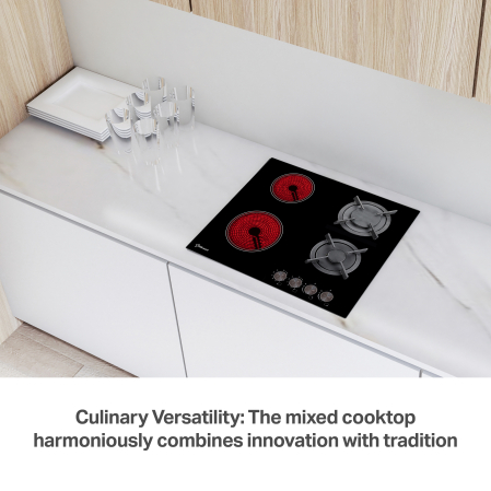 STARCREST Built-in hob SEH-HM6042, Mixed, 2 Gas Zones & 2 Vitroceramic Zones, Electric Ignition, Black Glass [3]