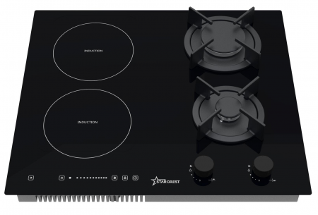 STARCREST Built-in hob SIH-HM9066, Mixed, 2 Gas Zones & 2 Induction Zones, Electric Ignition, Black Glass  [1]