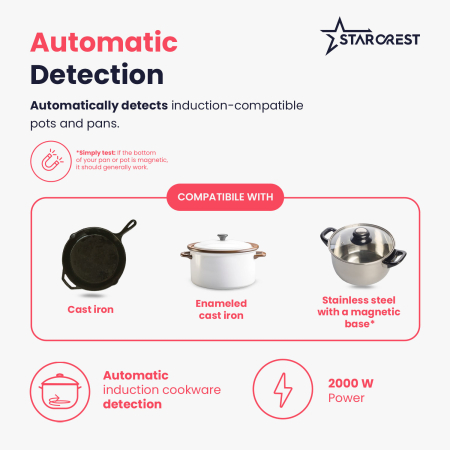 Starcrest built-in induction hob SIH-T2000, 2000 W, touch control, 6 cooking functions, ultra slim design [2]