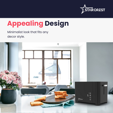 STARCREST Digital Toaster SDT-850BLK, 850 W, 2 Slices, LED Touch Display, 4 Functions, Stainless Steel, Black [5]