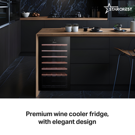 STARCREST Wine Cooler SWN-9301, 93 L, 34 Bottles, Digital Temperature Control, Wooden Shelves, Glass Door, H 84.5 cm, Black [4]