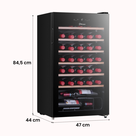 STARCREST Wine Cooler SWN-9301, 93 L, 34 Bottles, Digital Temperature Control, Wooden Shelves, Glass Door, H 84.5 cm, Black [6]