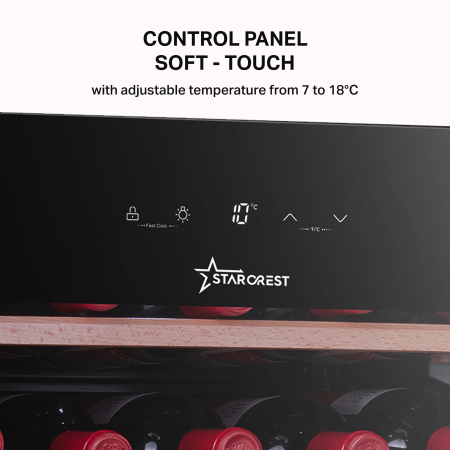 STARCREST Wine Cooler SWN-9301, 93 L, 34 Bottles, Digital Temperature Control, Wooden Shelves, Glass Door, H 84.5 cm, Black [2]