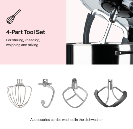 STARCREST Professional Stand Mixer SKM-2002BK , 2000 W, 10 L Stainless Steel Bowl, 5 Accessories, 6 Speeds + Pulse, Metal Gears, Black [2]