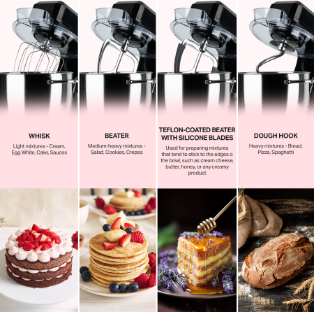 STARCREST Professional Stand Mixer SKM-2002BK , 2000 W, 10 L Stainless Steel Bowl, 5 Accessories, 6 Speeds + Pulse, Metal Gears, Black [3]