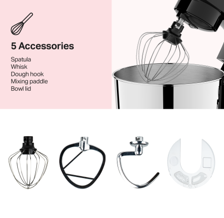 STARCREST Stand Mixer SKM-1015BK, 1500 W, 4.5 L Stainless Steel Bowl, 5 Accessories, 10 Speeds + Pulse, Black [2]