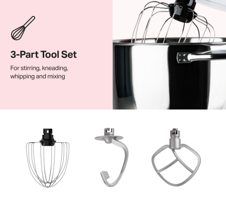 STARCREST Stand Mixer SKM-1300BK, 1300W, 5.2 L Stainless Steel Bowl, 4 Accessories, 10 Speeds + Pulse, Metal Gears, Black [2]