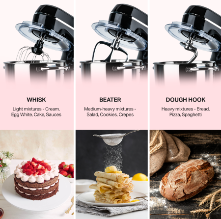 STARCREST Stand Mixer SKM-1300BK, 1300W, 5.2 L Stainless Steel Bowl, 4 Accessories, 10 Speeds + Pulse, Metal Gears, Black [3]
