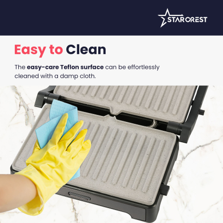 STARCREST Sandwich Maker Grill Panini SGR-2424BX, 1000 W, Ceramic Grill Plates, 180° Opening, Cooking Surface 23 x 14 cm, Black/Dark Stainless Steel [5]