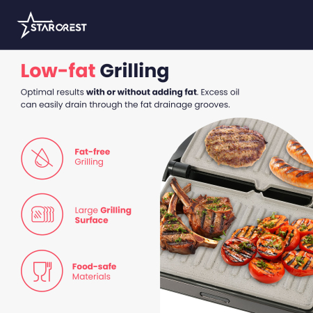 STARCREST Sandwich Maker Grill Panini SGR-2424BX, 1000 W, Ceramic Grill Plates, 180° Opening, Cooking Surface 23 x 14 cm, Black/Dark Stainless Steel [3]