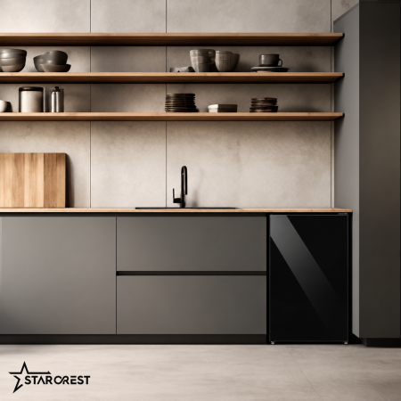 Single-Door Refrigerator - Cooler STARCREST SFL-92GLS-BKE, Class E, 92L Capacity, Interior Lighting, H 83 cm, H 83 cm, Black Glass [5]