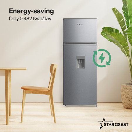 STARCREST 2-Door Refrigerator SF-204WD-SLE, 199 L, Class E, Water dispenser, LED lighting, Adjustable thermostat, Reversible doors, H 143 cm, Silver [4]