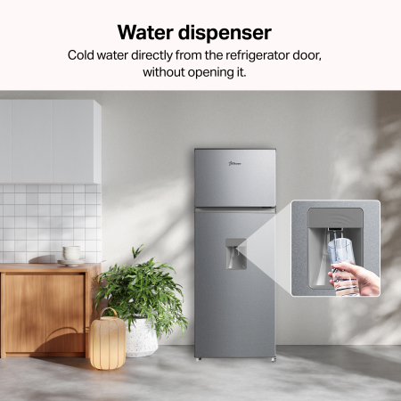 STARCREST 2-Door Refrigerator SF-204WD-SLE, 199 L, Class E, Water dispenser, LED lighting, Adjustable thermostat, Reversible doors, H 143 cm, Silver [3]