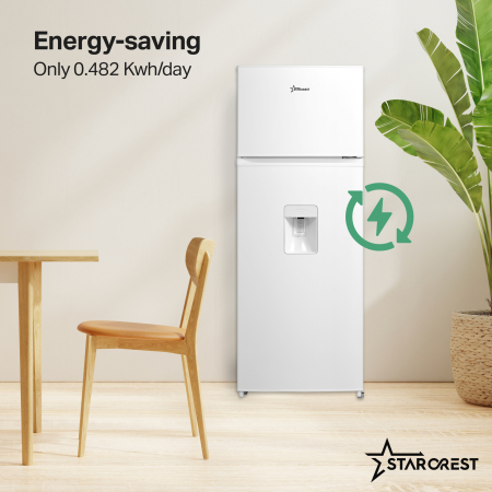 STARCREST 2-Door Refrigerator SF-204WD-WHE, 199 L, Energy Class E, Water Dispenser, LED Lighting, Adjustable Thermostat, Reversible Doors, 143 cm Height, White [4]