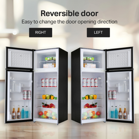 STARCREST 2-Door Refrigerator SF-208GLS-BK, 208 L, Class E, LED Lighting, Reversible Doors, H 140 cm, Black Glass [5]