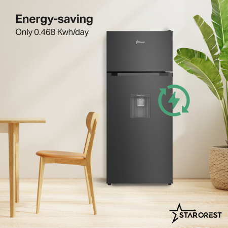 STARCREST 2-Door Refrigerator SF-203WD-BKE, 203 L, Class E, Water Dispenser, LED Lighting, Adjustable Thermostat, Reversible Doors, H 145 cm, Black [3]