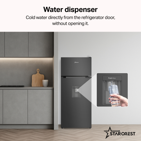 STARCREST 2-Door Refrigerator SF-203WD-BKE, 203 L, Class E, Water Dispenser, LED Lighting, Adjustable Thermostat, Reversible Doors, H 145 cm, Black [2]